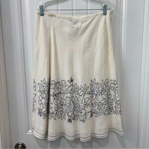 Rafaella Women’s Elegant White Linen A-Line Embroidered Sequin Skirt Size 12